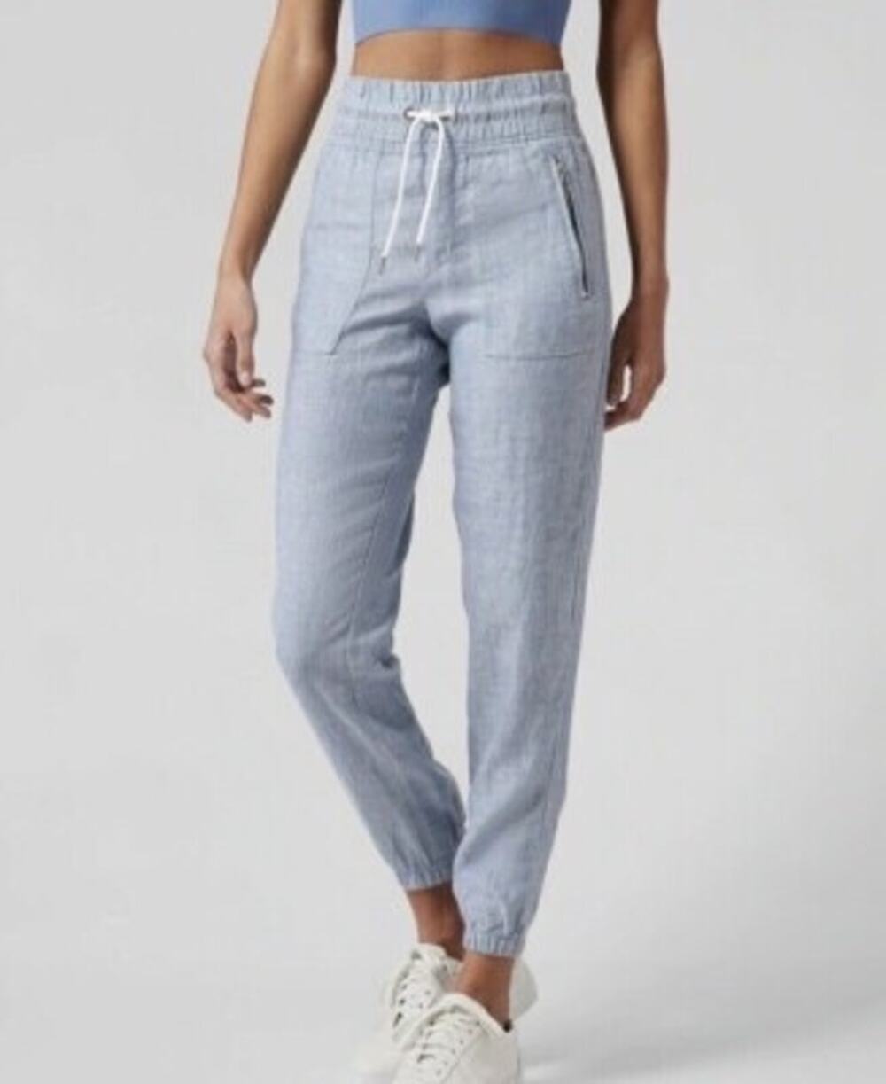 Athleta Cabo Linen Jogger Pants Chambray Blue Size 4 NWT Drawstring